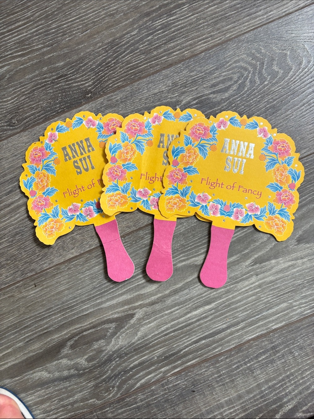 Anna Sui Yellow & Pink Floral 'Flight of Fancy' Hand Fans